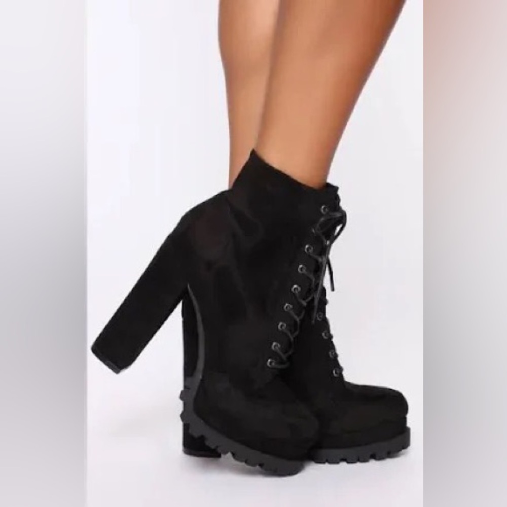 Fashion Nova Black Lace-Up Chunky Heel Ankle Boots
